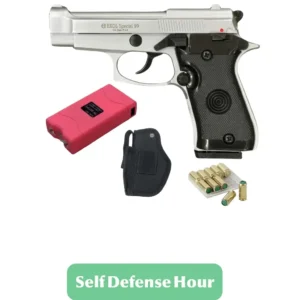 Ekol Special 99 Cal 9mm chrome, Stun Gun, Holster | 10 Blanks – Complete Self-Defense Kit