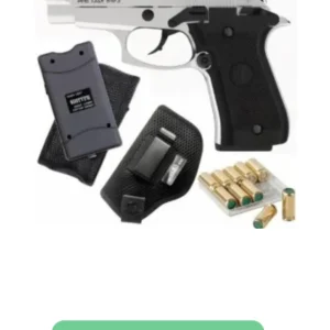 Retay FS84 Blank Gun Chrome with Taser, Holster & 10 Bullets