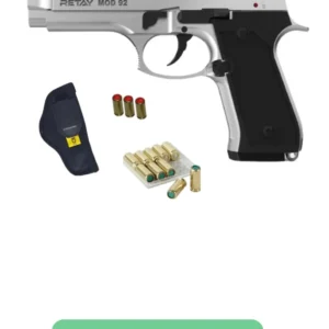 Retay Mod 92 Blank Gun chrome – Silver Finish with 3 Pepper Bullets, 10 Blank