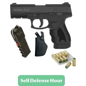 Retay PT26 Blank Gun (Black) – Includes 10 Bullets, Holster, and Stun Gun