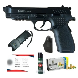 Kuzey F92 Blank Gun, Taser, Card Permit, Pepper Spray, 50 Bullets & Holster