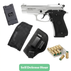 Retay FS84 Blank Gun Chrome with Taser, Holster & 10 Bullets